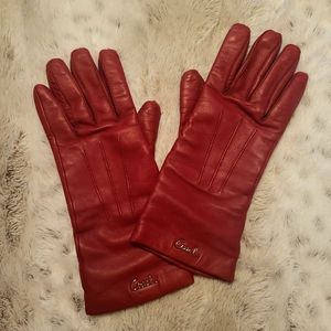 Red leather Coach gloves with cashmere lining